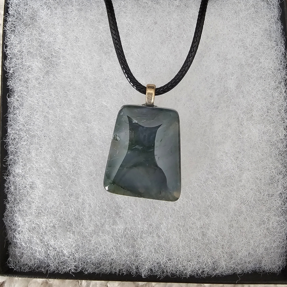 Moss Agate Geometric Pendant Necklace